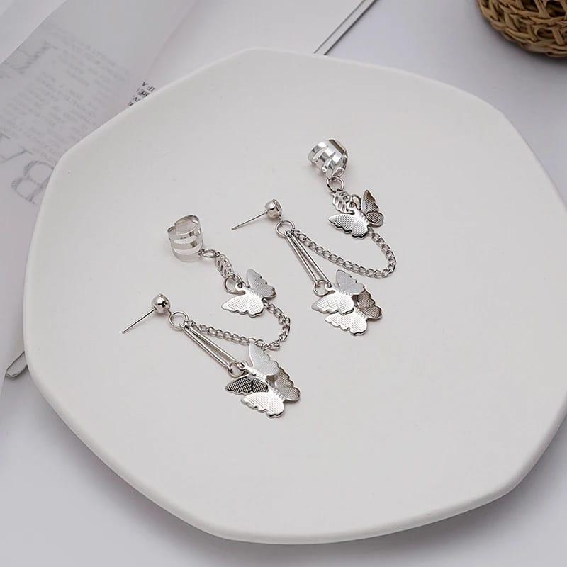 Pair Of Silver-Plated Butterfly Design Ear Clip Earrings