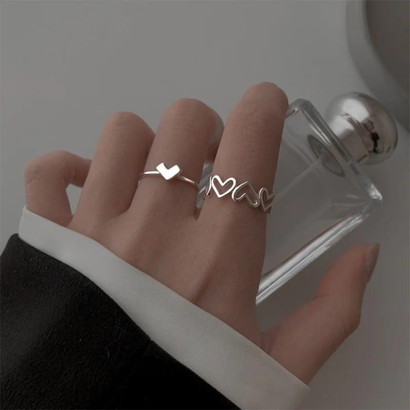 2pcs Alloy Silver Plated Trendy Heart Design Ring Set