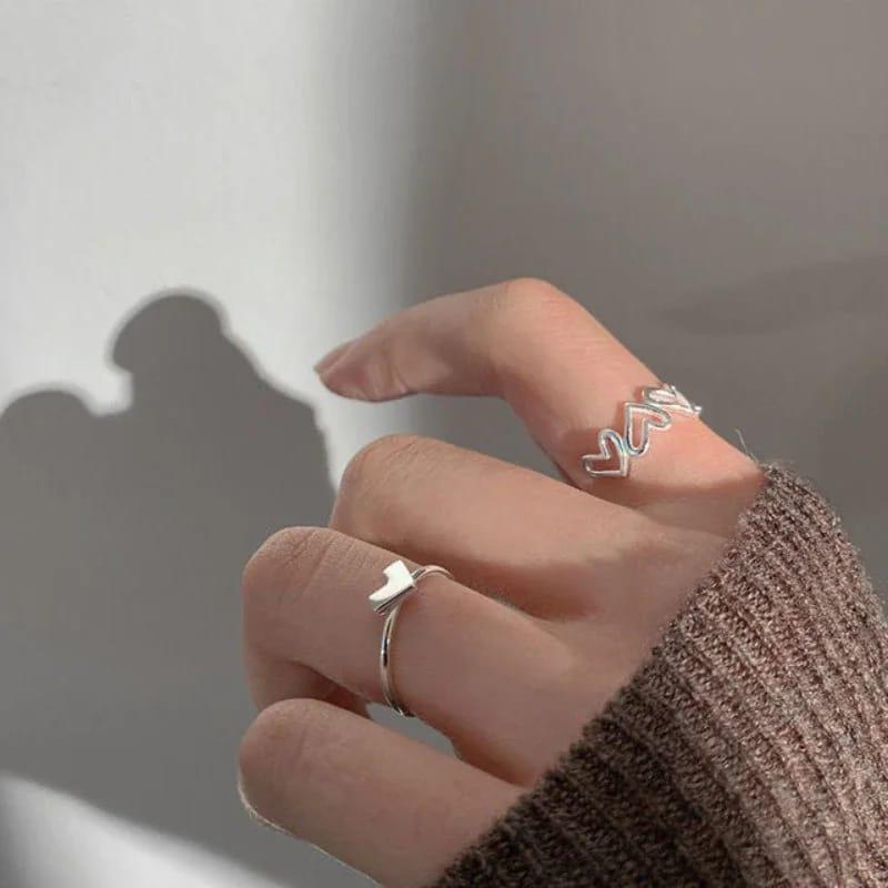 2pcs Alloy Silver Plated Trendy Heart Design Ring Set