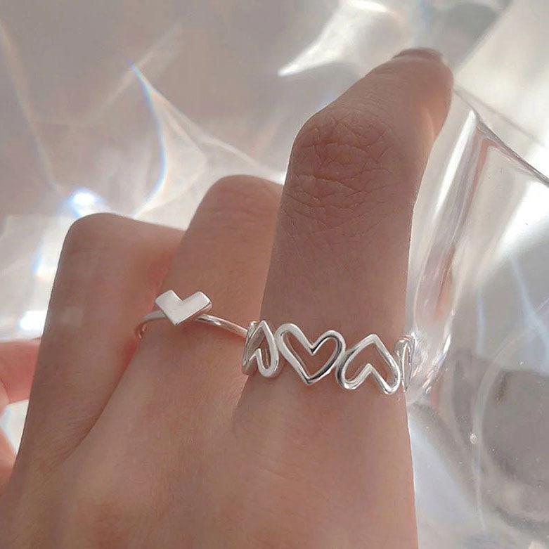 2pcs Alloy Silver Plated Trendy Heart Design Ring Set