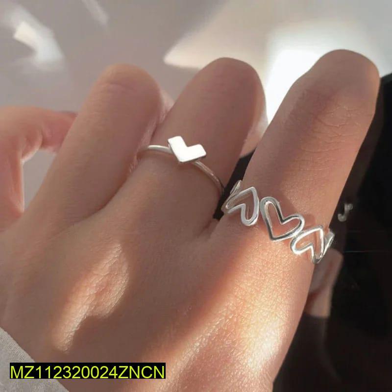 2pcs Alloy Silver Plated Trendy Heart Design Ring Set