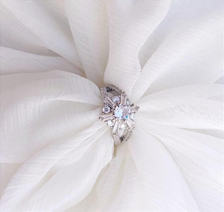 Elegant Silver Plated Crystal Adjustable Ring