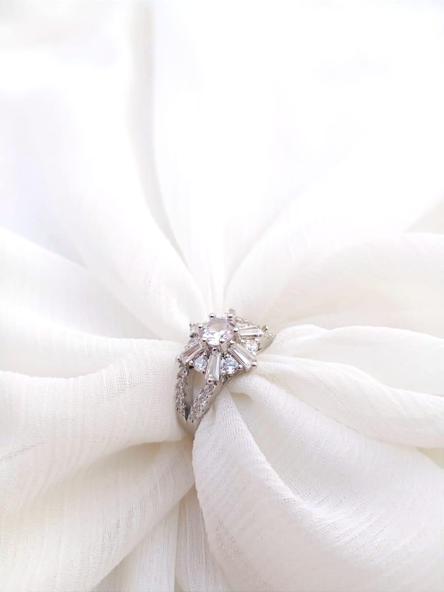 Elegant Silver Plated Crystal Adjustable Ring