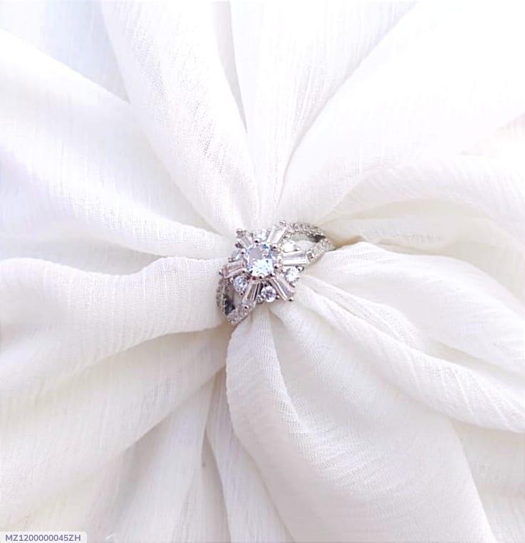 Elegant Silver Plated Crystal Adjustable Ring