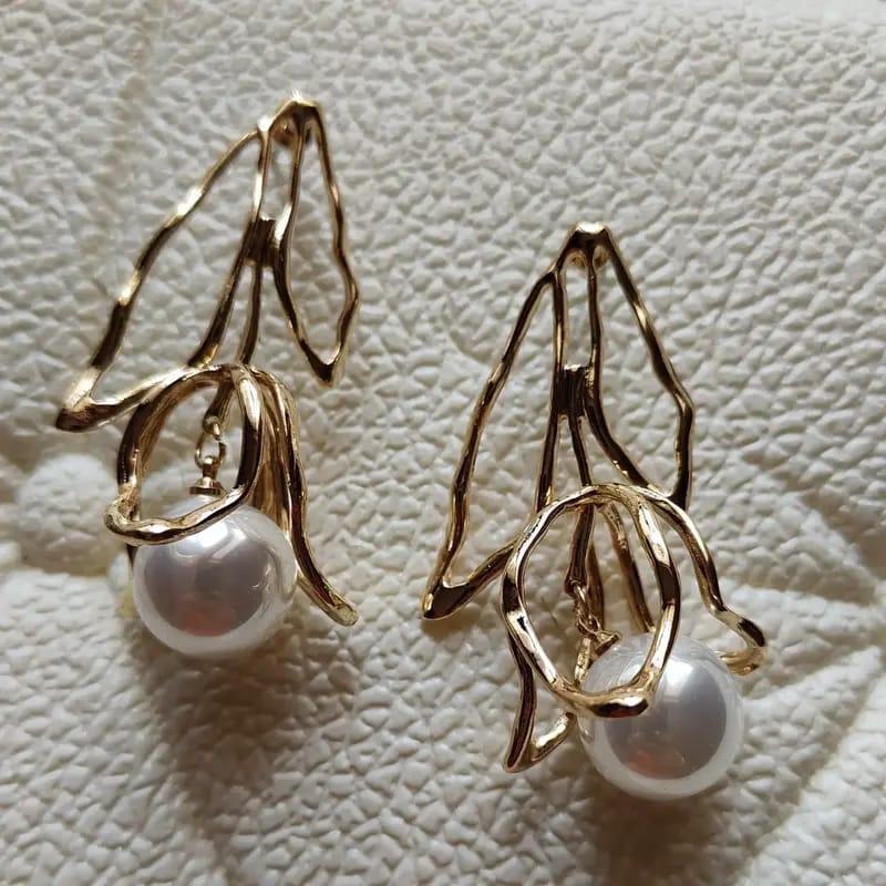 Flower Design Gold Plated Dangling Earrings