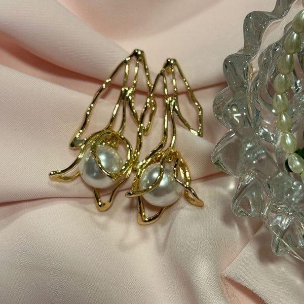 Flower Design Gold Plated Dangling Earrings