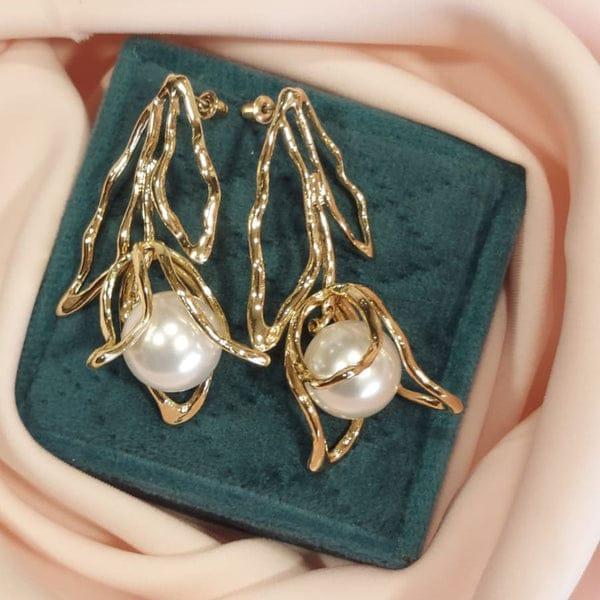 Flower Design Gold Plated Dangling Earrings