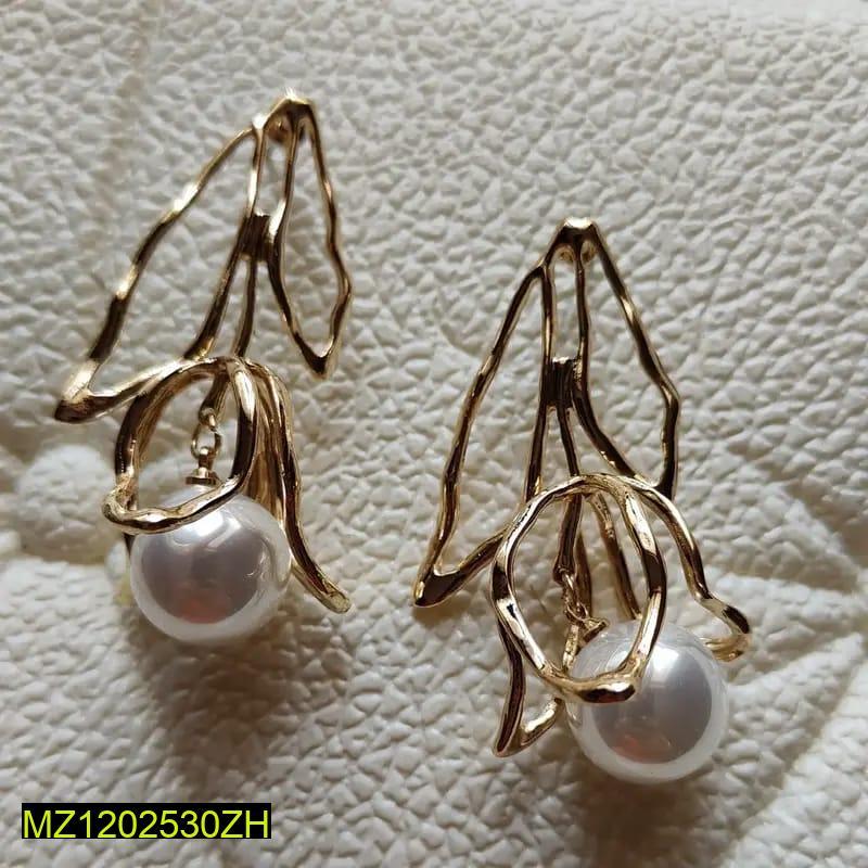 Flower Design Gold Plated Dangling Earrings