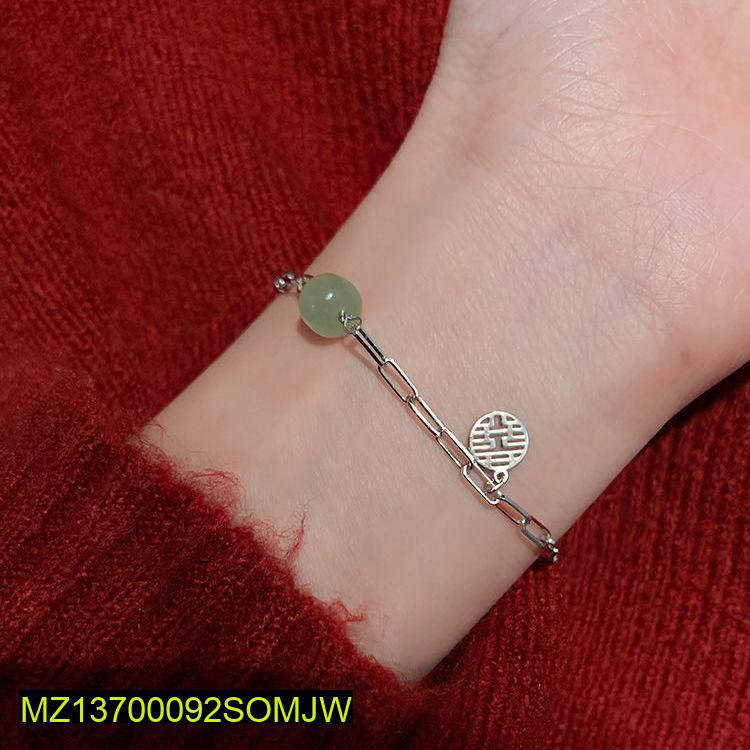 1 Pc Alloy Silver Plated Lucky Jade Charm Chain Bracelet
