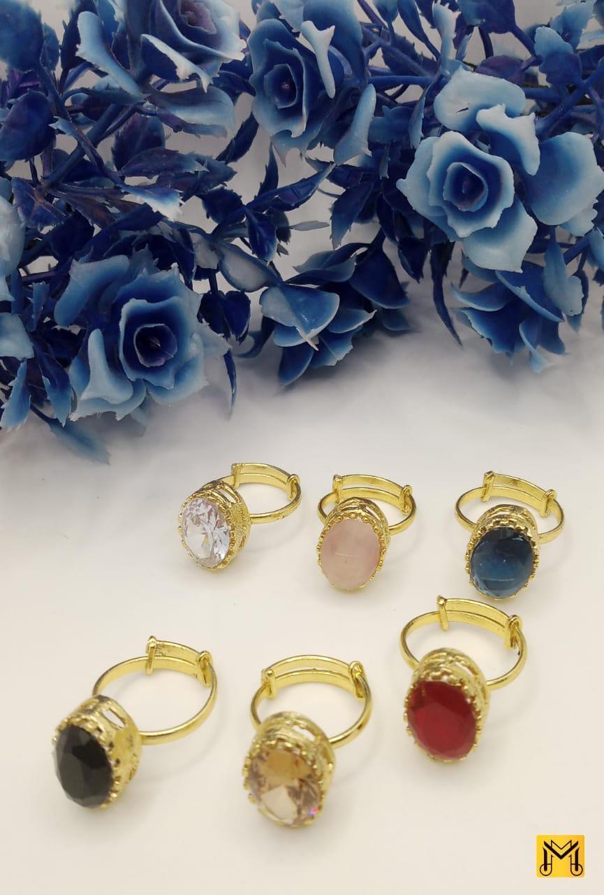 Stunning Gold Plated Adjustable Ring with Black Kundan Stone - 1 Pc Ball Design